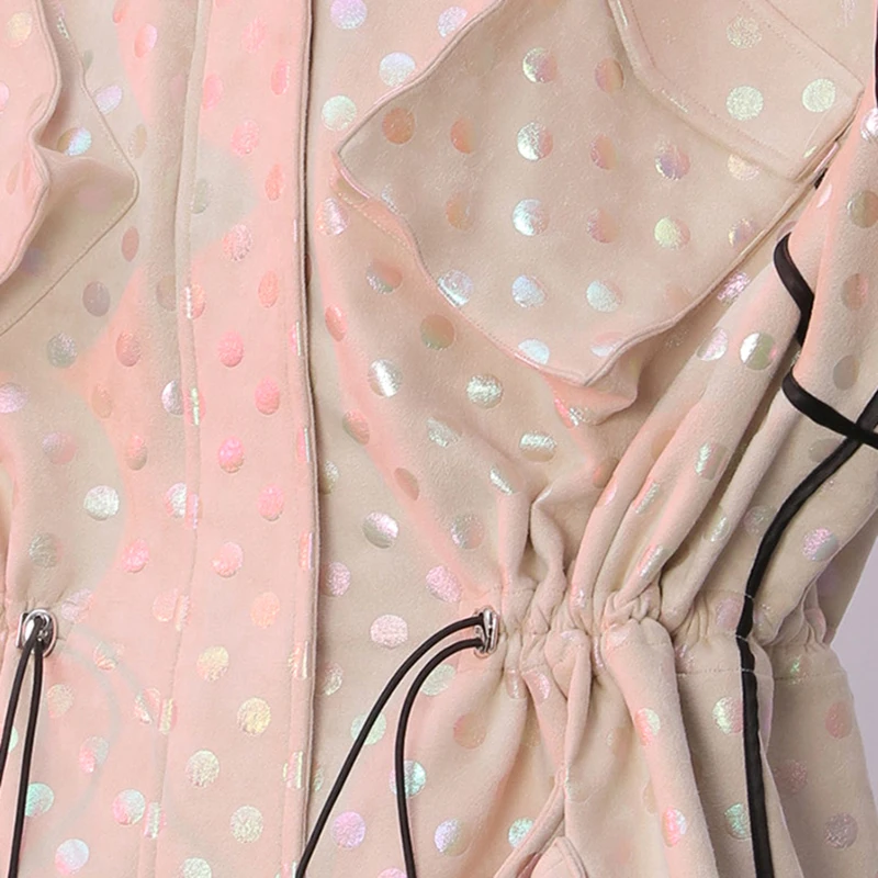 

TWOTWINSTYLE Polka Dot Sequined Jacket For Women Loose Oversized Drawstring Hollow Out Hooded Coats Female 2021 Womens Clothing