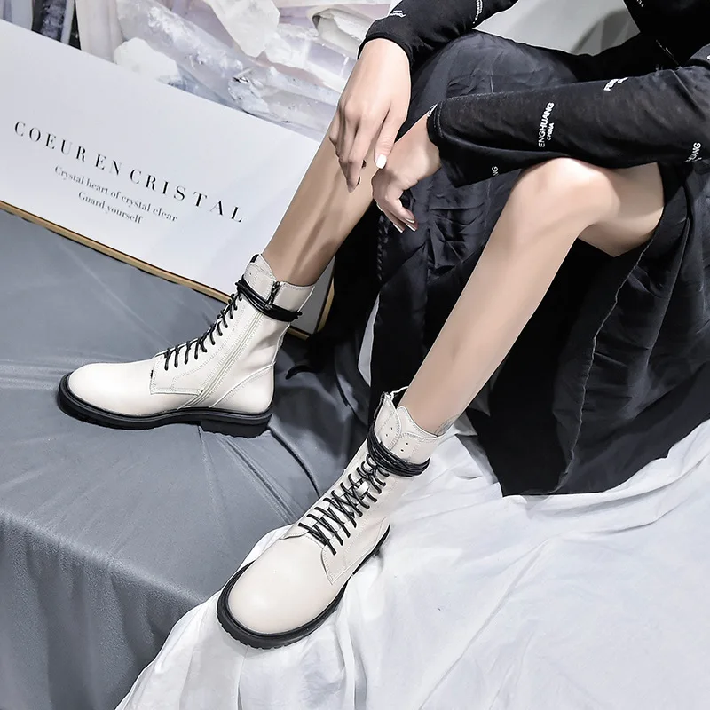 Теплая обувь Женские Ботинки Martin Брендовые зимние белые мотоботы с перекрестной