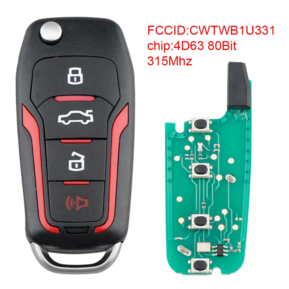 

315MHz 4 Buttons Upgraded Replacement Flip Car Remote Key 4D63 80Bit Chip Fit for Ford Mustang Edge Explorer F-150 F-250 2011