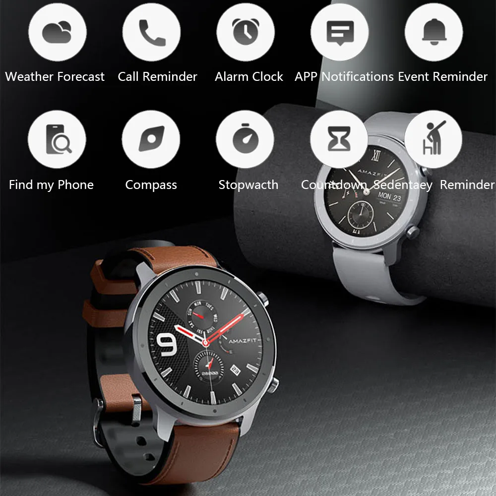 Оригинальные Смарт-часы Amazfit GTR 47 мм 5ATM водонепроницаемые спортивные 24 дня
