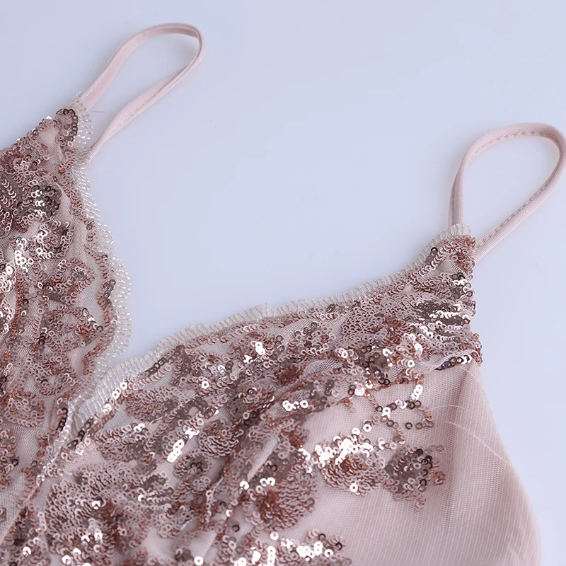 

Sexy Women Sequins Glitter Sparkle Deep V Neck Halter Backless Bodycon Short Mini Dress Evening Party Wrap Hip Package Dress