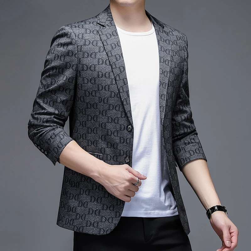 

Fashion Business Suit Jacket Men Letter Printed Casual Blazer Masculino Street Wear Social Wedding Male Clothing Costume Homme