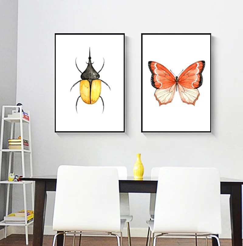 

Abstract Insect Butterfly White Background Canvas Painting Wall Art Picture Poster and Print for Living Room Bedroom Decoration