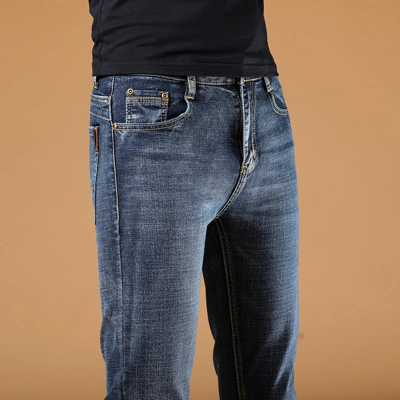 Зимние теплые мужские флисовые повседневные Прямые джинсы стрейч плотные