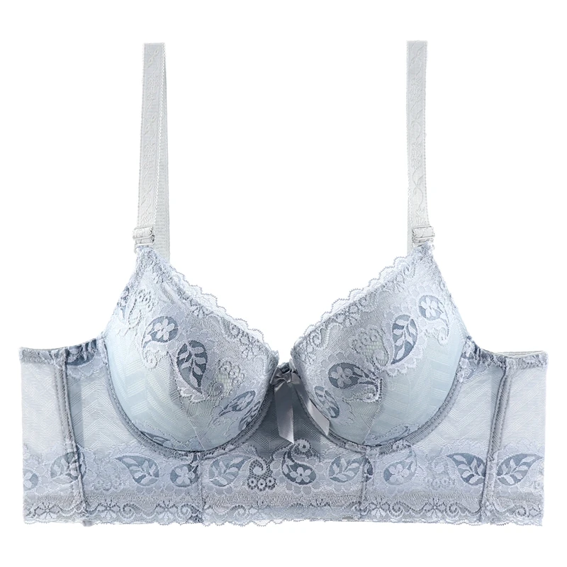 Z29Grey PariFairy, весенне-летний женский бюстгальтер с эффектом пуш-ап и полной чашкой, в горошек, с цветочным принтом, Женский Топ, большие размеры 38, 40, 42, 44 - Цвет: Z29Grey