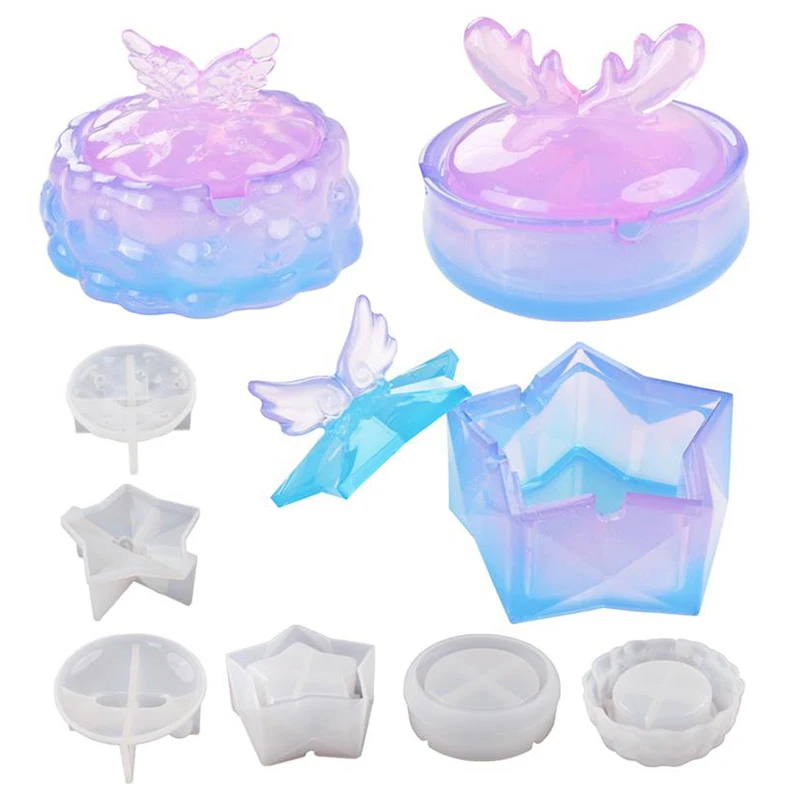 

DIY Clouds Stars Ashtray Crystal Epoxy Resin Mold With Lid Wings Antler Elk Storage Box Mirror Silicone Mold