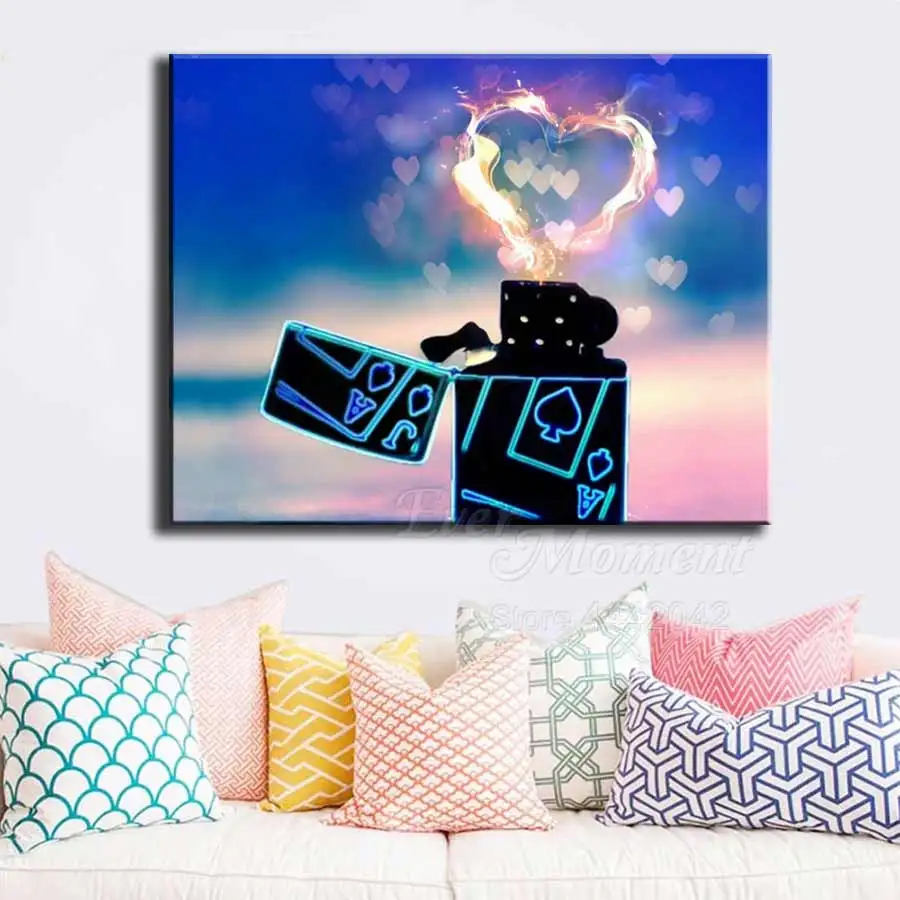 Когда нибудь момент алмазов картина сердце Зажигалка камни в форме ромба дрель 5D