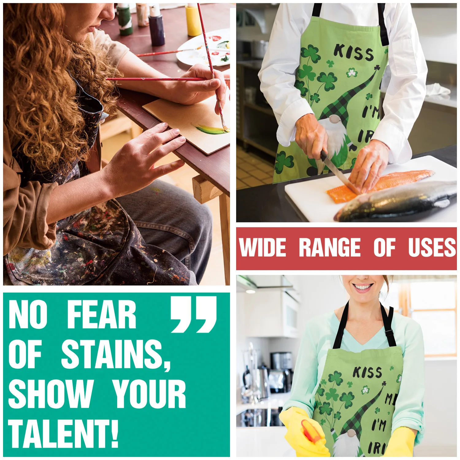 Зеленый Кухонный Фартук с клевером для женщин мужчин шеф-повара официанта кафе
