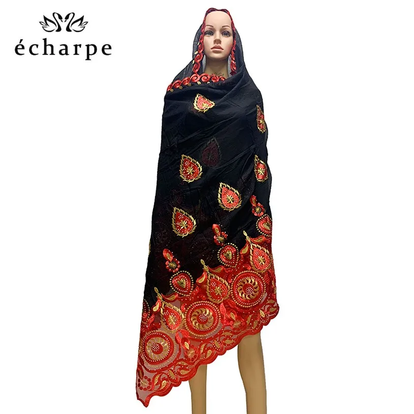 

High Quality African Women Scarfs muslim embroidery soft cotton Splicing big scarf for shawls wraps pashmina EC041