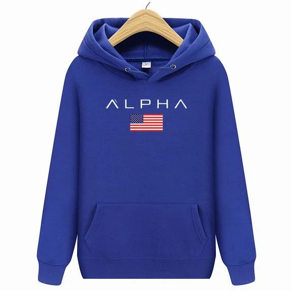 Мужская Высококачественная модная толстовка с буквенным принтом Alpha Industries Мужская/женская осенняя и зимняя новая брендовая Толстовка - Цвет: Blue