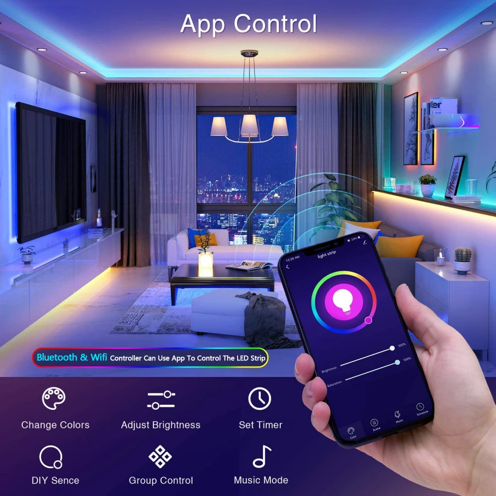 Светодиодная лента с Bluetooth Alexa Tuya умное управление Luces RGB 5050 12 В гибкая Диодная для