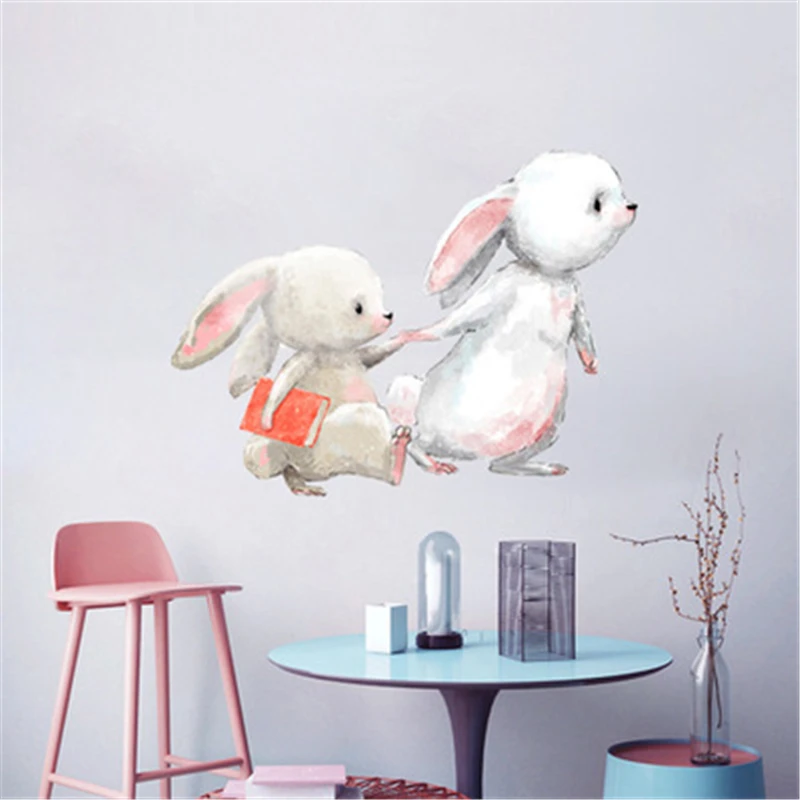 Наклейка на стену с двумя милыми кроликами и руками домашний декор украшение для