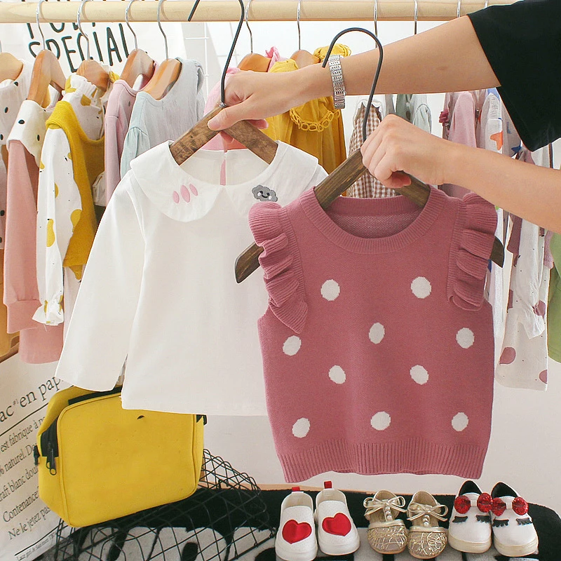 Girls Cotton Long-Sleeve Shirt Wool Vest Two-Piece Toddler Kids Baby Boy Sweater Knit Crochet Tops Clothes Outfits |