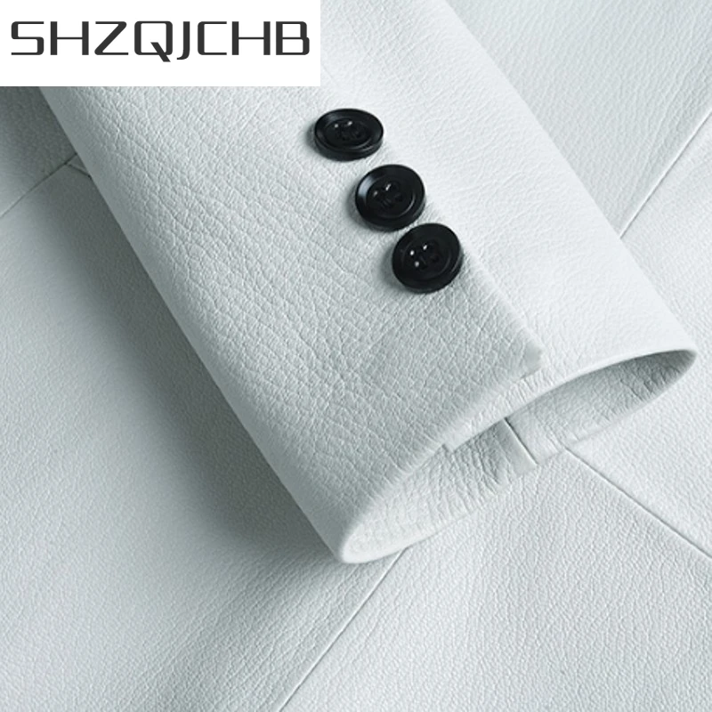 

JCHB 2021 Luxury Mens Formal Natural Sheepskin Blazer Jacket White Slim Fit Wedding Dress Suit Genuine Leather Jacket Business M