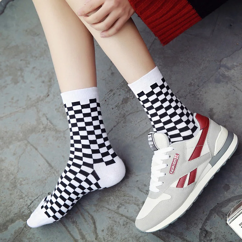 Клетчатые носки корейские причудливые Harajuku женские Геометрические клетчатые