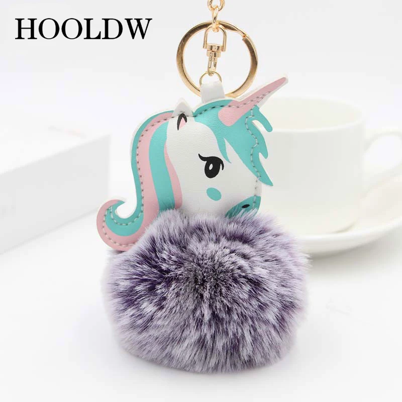 Высокое Качество Pom Единорог брелок для ключей мех кролика мяч лошадь porte clef