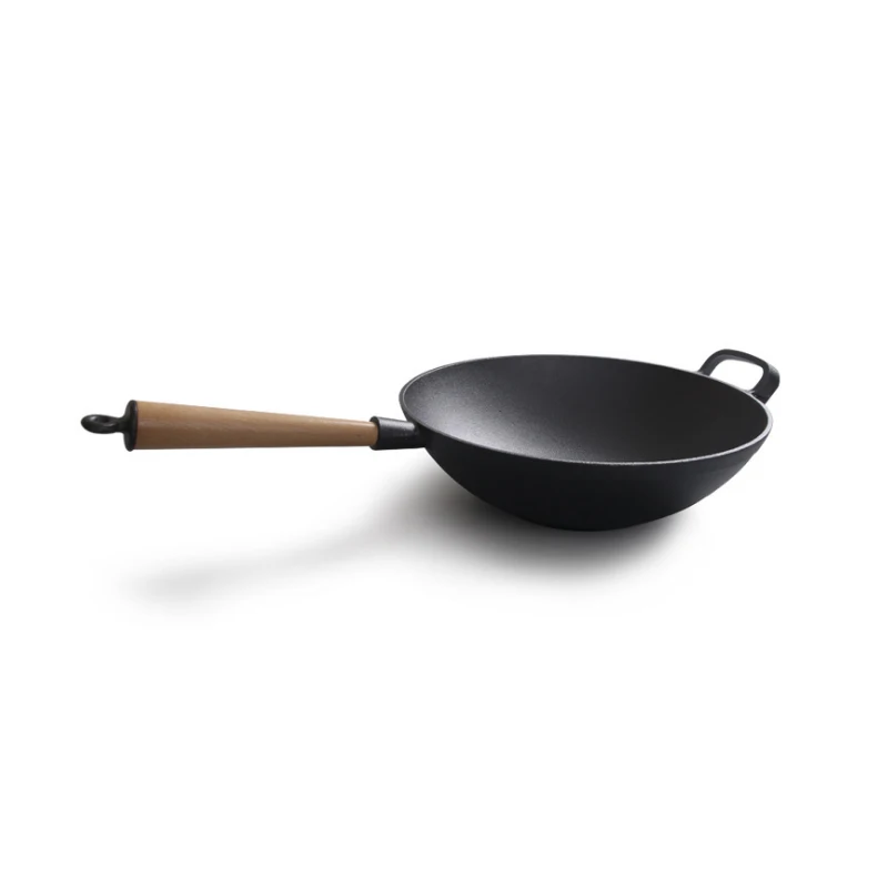 Чугунный вок 31 см с деревянной ручкой чугунный горшок без покрытия|Воки| |