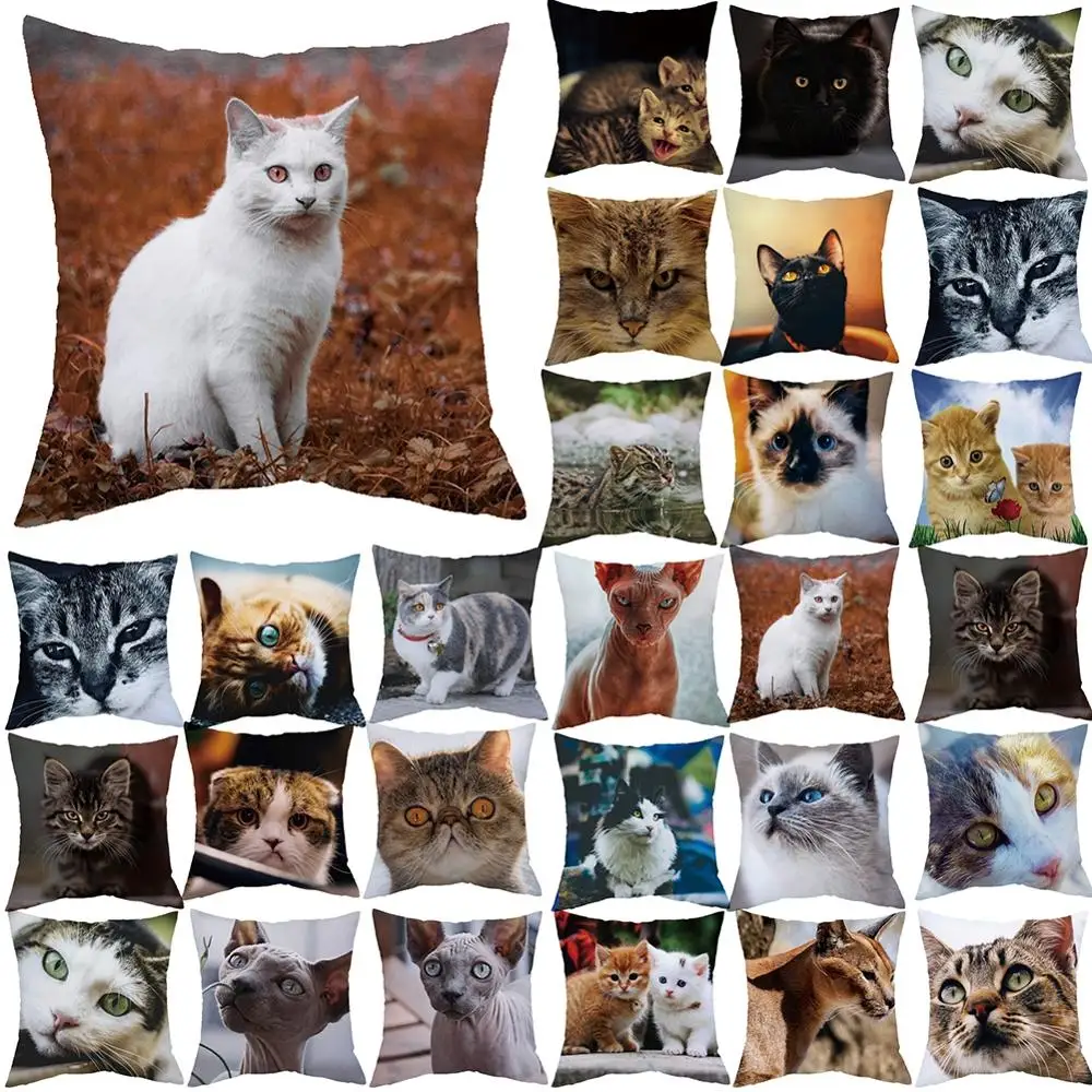 

Lovely Small Cat Elegant Plush Square Home Decorative Throw Hug Pillow Case Living Room Cushion Cover 45x45 Cm Creative Design