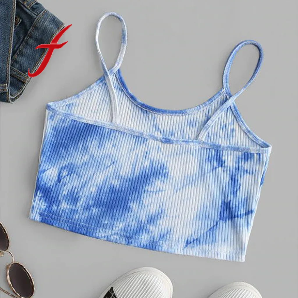 Кроп-топ Feitong женский с принтом бабочек укороченный топ тай-дай майка без рукавов