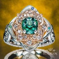 2021trend atmospheric classic golden flowers emerald rings for women cute engagement wedding ring bijouterie female jewelry sets