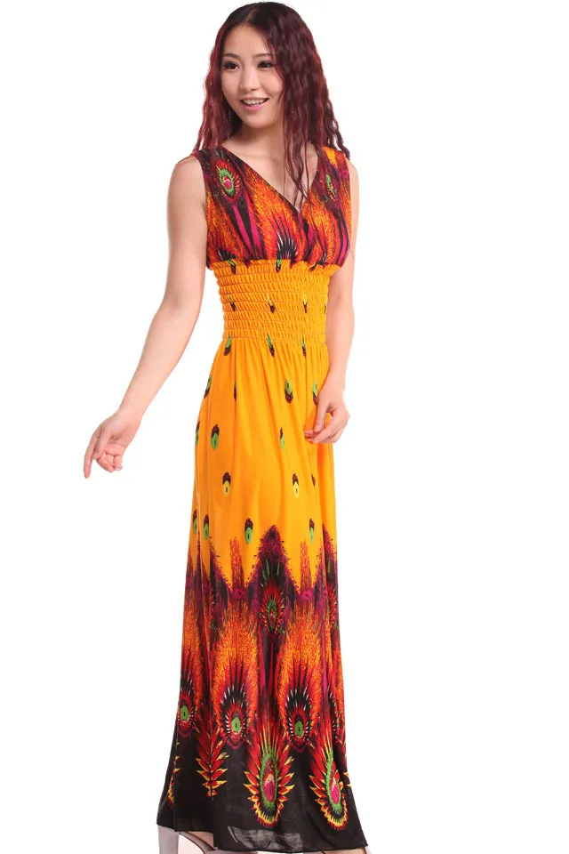 Платье женское пляжное в стиле бохо элегантный длинный сарафан-туника пикантная