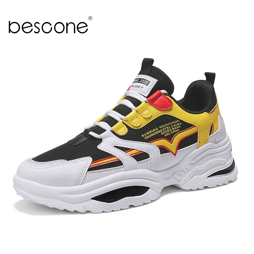 BESCONE/модные мужские кроссовки с дышащей сеткой спортивная обувь на толстой