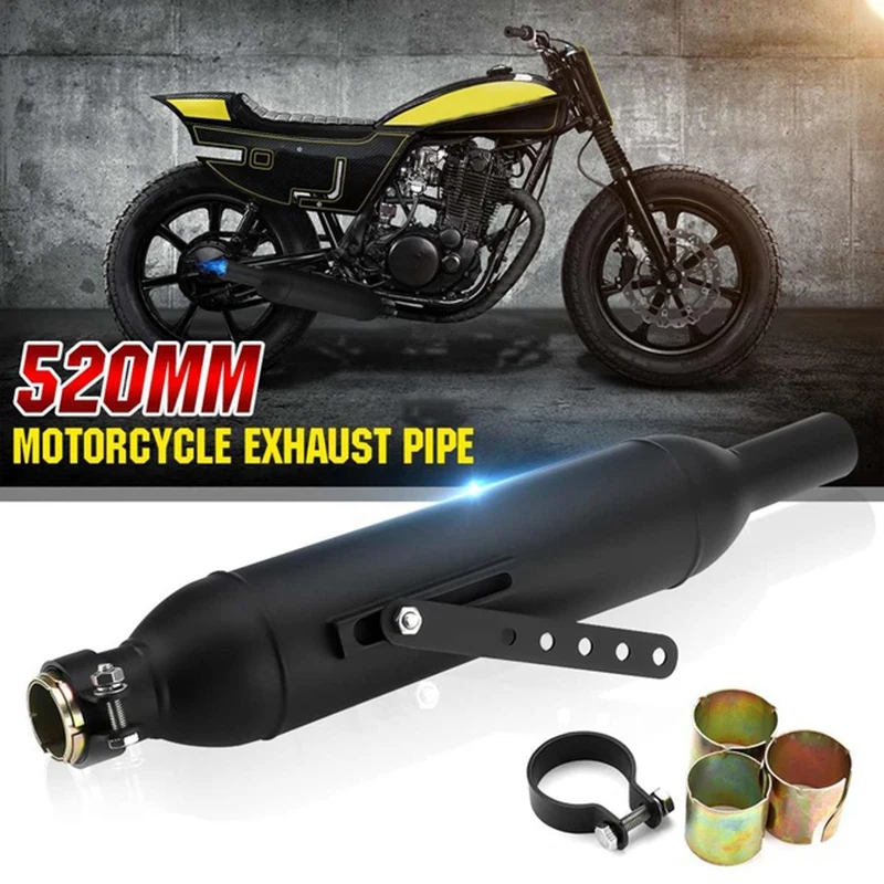 

520mm Motorcycle Exhaust Pipe Muffler Retro Tail Tube Scooter Dirt Bike for Honda CG125 Cafe Racer Bobber Chopper Black