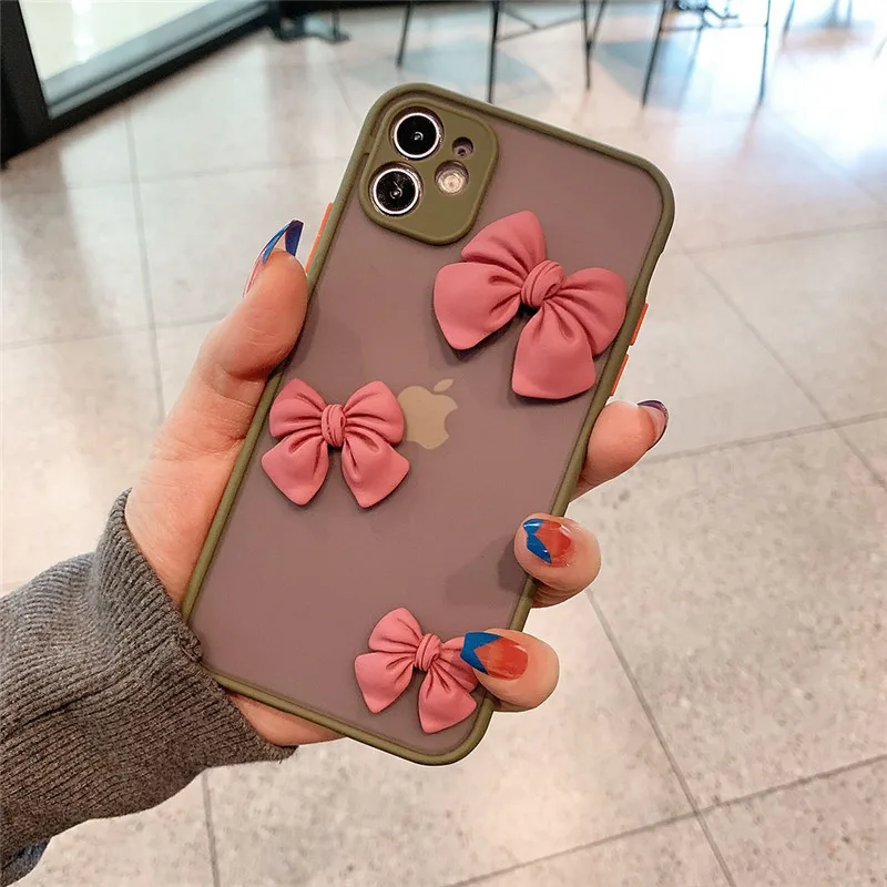 

Cute 3D Bow Knot Protective Cover Hard Shell Skin Feel Matte Phone Cases Coque For iPhone 12 MiNi 11 Pro Max XSMAX XR X 8 7 Plus