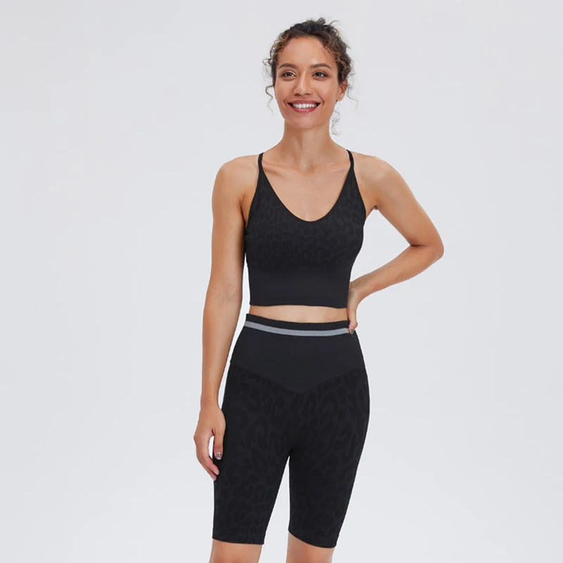 

R&W 2021 Summer Sports Leopard Fitness Women Fit Bras+leggings Capri Pants Vest Bottoms Bodybuilding Yoga Workout Sets Suits