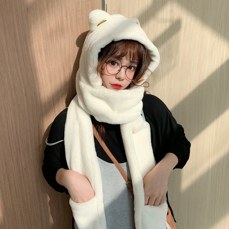 

H7764 Women Bomber Hat Autumn Winter Plush Ears Neck Protection Warm Thickened Cap Girl Student Korean Cute Casual Fashion Hats
