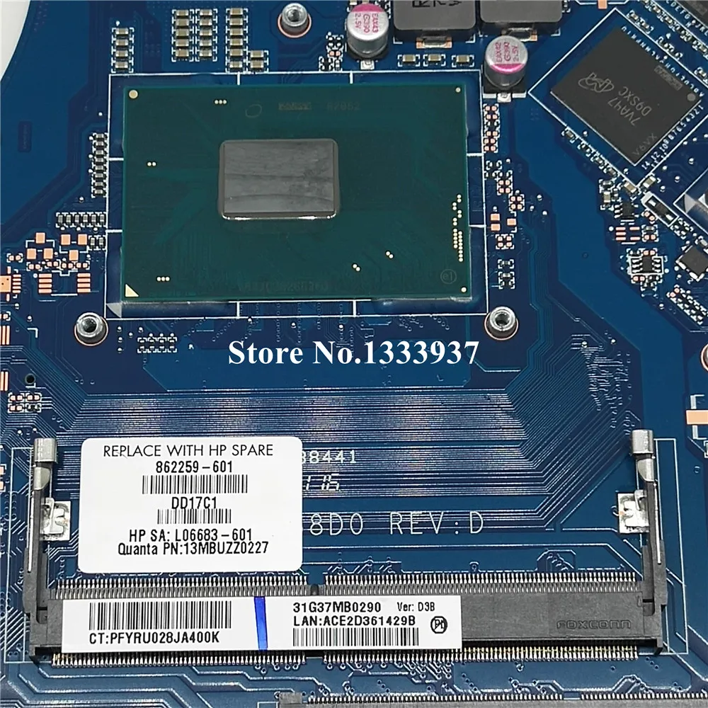 Verkauf Für HP 17-AB 17-W 17T-W Mainboard DAG37AMB8D0 SR2FQ I7-6700HQ Laptop Motherboard DDR4 862259-601 862259-501 862259-001