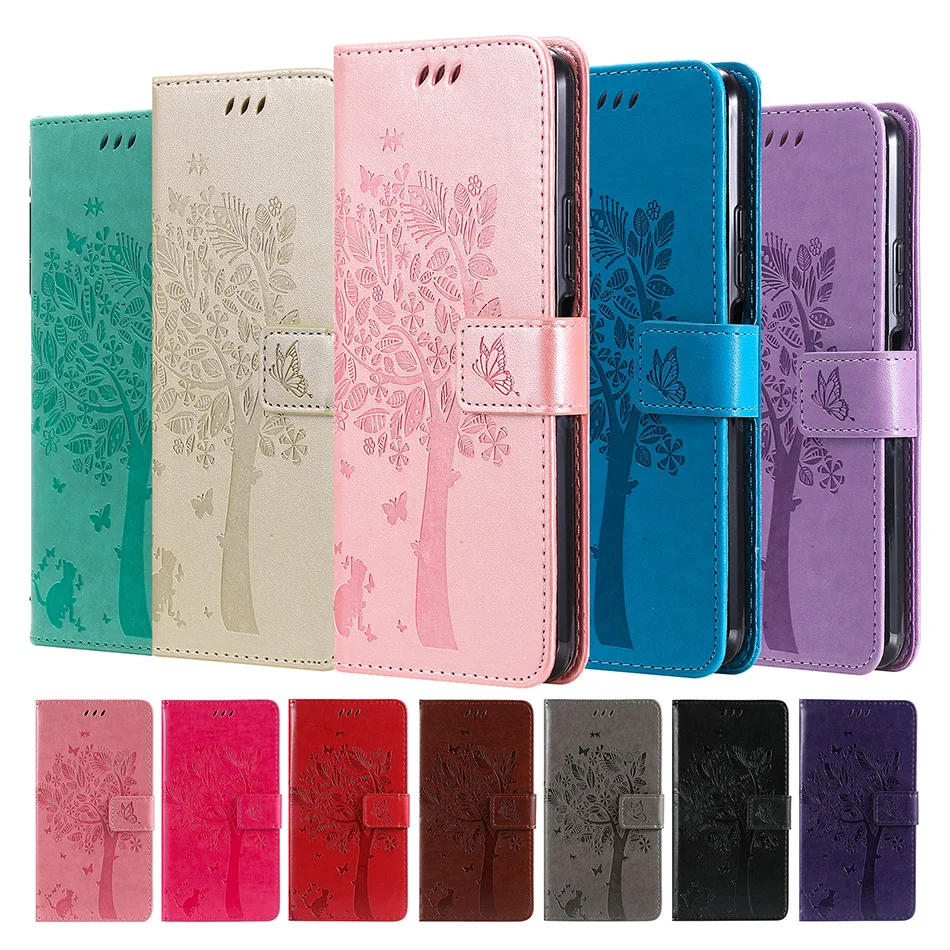 Cat&Tree Flip Leather Case For VIVO Y53 Y93 Y91 Y95 Y15 Y17 V11i Y97 Y1S Y90 Y91C V21 V72 5G OPPO A53 A53S Book Cover Phone Bags