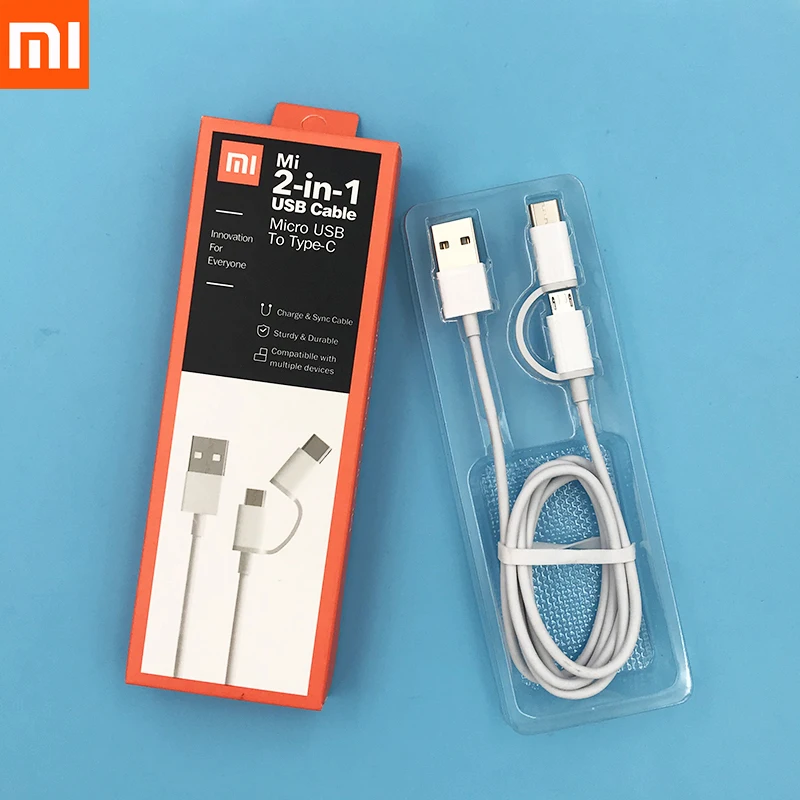 Оригинальный Xiaomi 2 в 1 кабель Micro USB к Type C для быстрой зарядки и передачи данных MI 9T