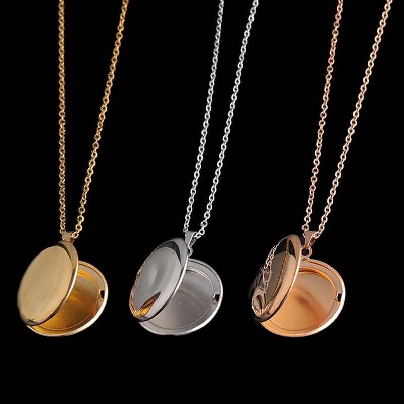 3 Colors Open Round Pendant Necklaces For Women Men Jewelry Family Birthday Gift Stainless Steel Photo Locket Necklace