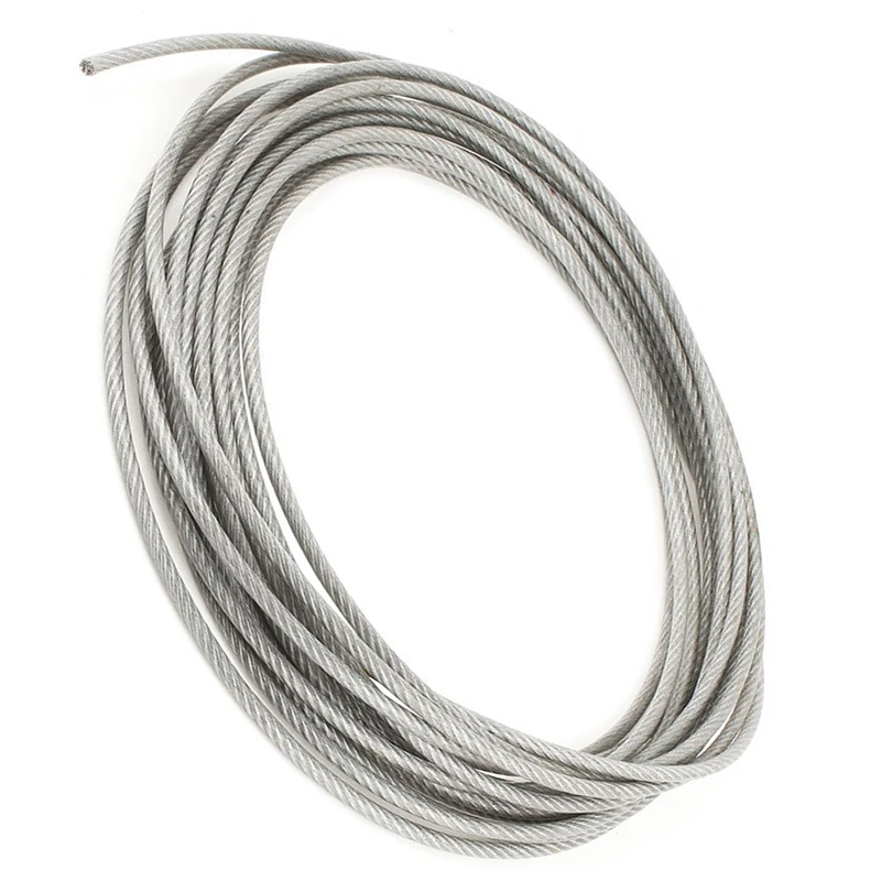 

5mm Dia Steel PVC Coated, Flexible Wire Rope Cable 10 Meters Transparent + Silver