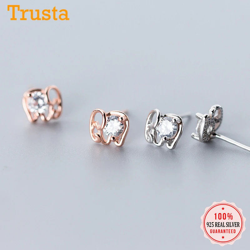 Женские серьги-гвоздики в виде слона Trusta из 100% серебра 925 пробы с фианитами для