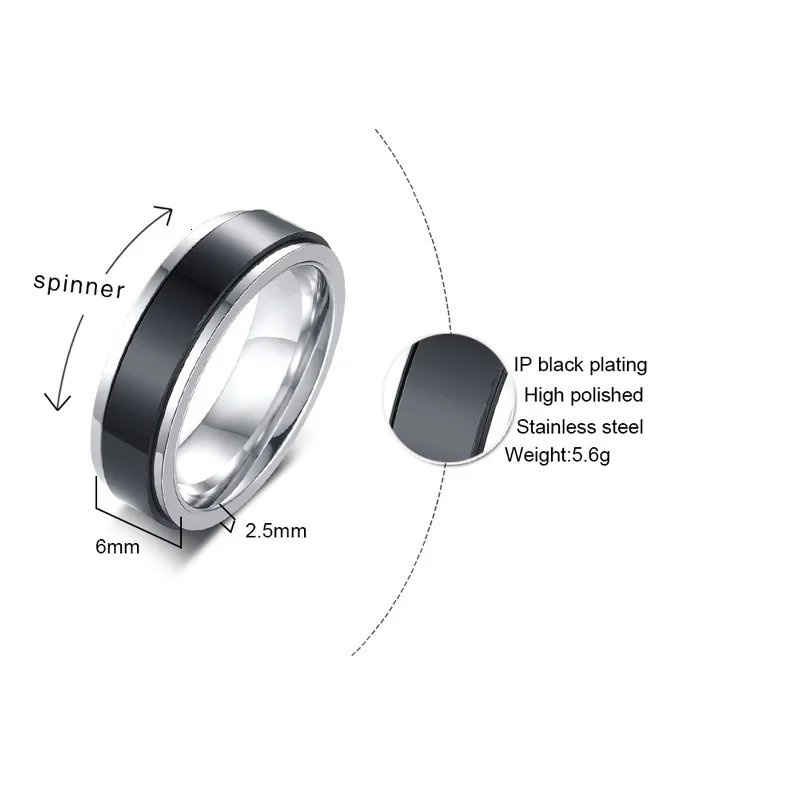 Vnox стильные двухслойные вертушки кольца для женщин 6 мм нержавеющая сталь