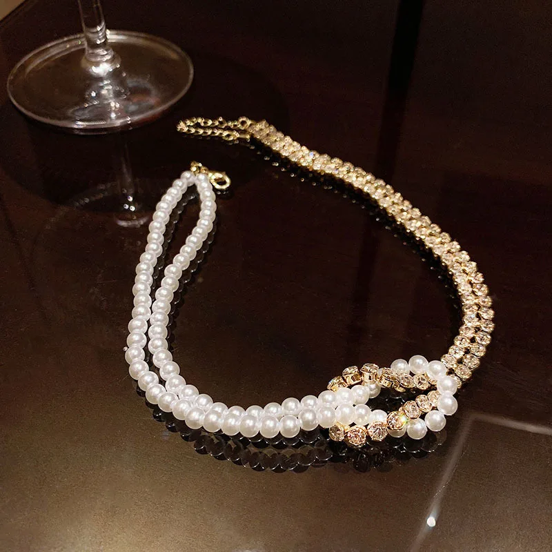 Новинка 2021 модное ожерелье-чокер с жемчугом и кристаллами в Корейском стиле для