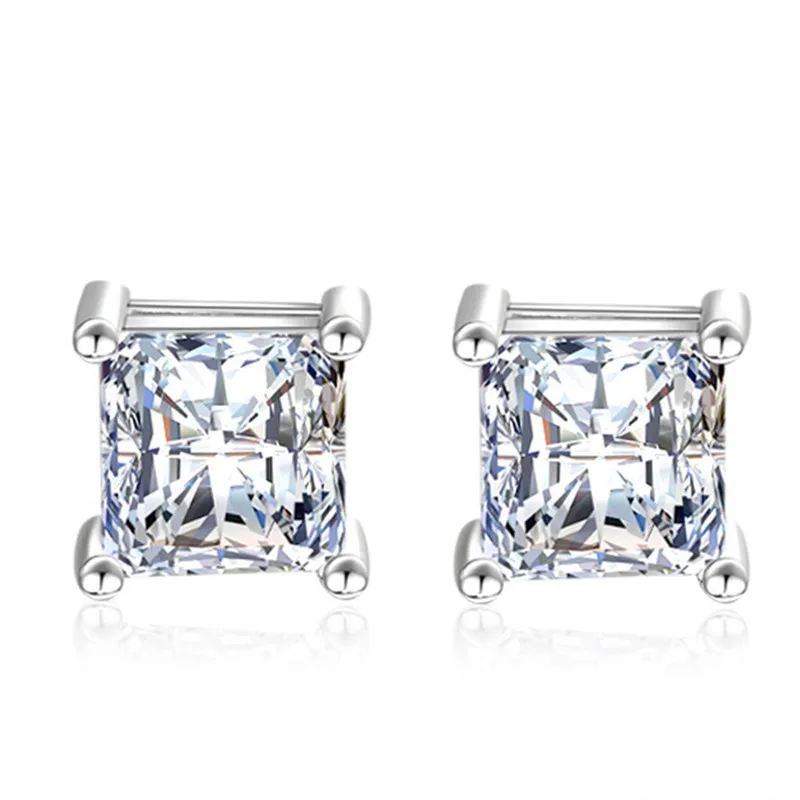 

New Silver Earrings Beautiful Temperament Women's Simple Inlaid Square Zircon Earrings Jewelry Gift