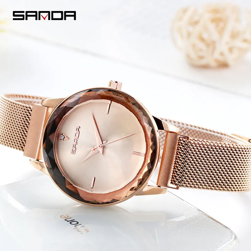 

SANDA New Arrivals Same Style Watch Women Infulencer Temperament Gradient Color Lazy Magnet Mesh Belt Wristatch Free Shipping