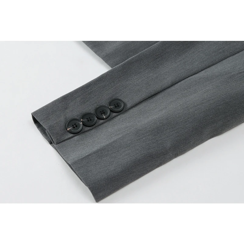 

Women's Short Blazer Jacket 2021 Grey Single Button V-Neck Pocket Streetwear Coat Female Elegant Korean Casual OL Crop Outerwear