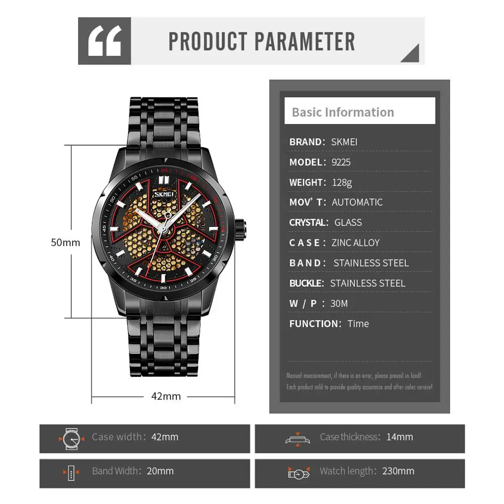 

SKMEI Charm Automatic Mechanical Men Watch Hollow Luminous Pointer Mens Wristwatches Waterproof Male Watches montre homme 9225