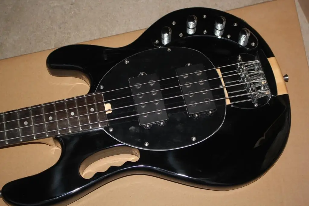 

Chinese guitar factory custom new black 4 Strings Neck through body Active Pickup Electric Bass Guitar free shipping 8pai