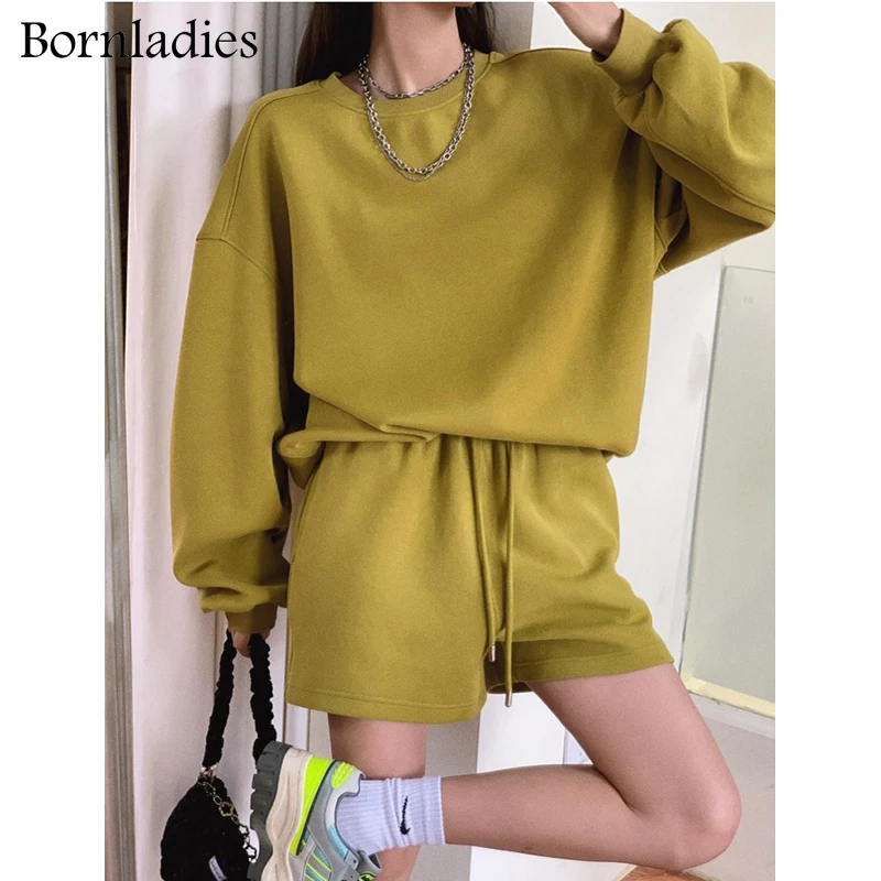 Bornladies 2022 осенний женский хлопковый свитшот комплект оверсайз Женский Свободный