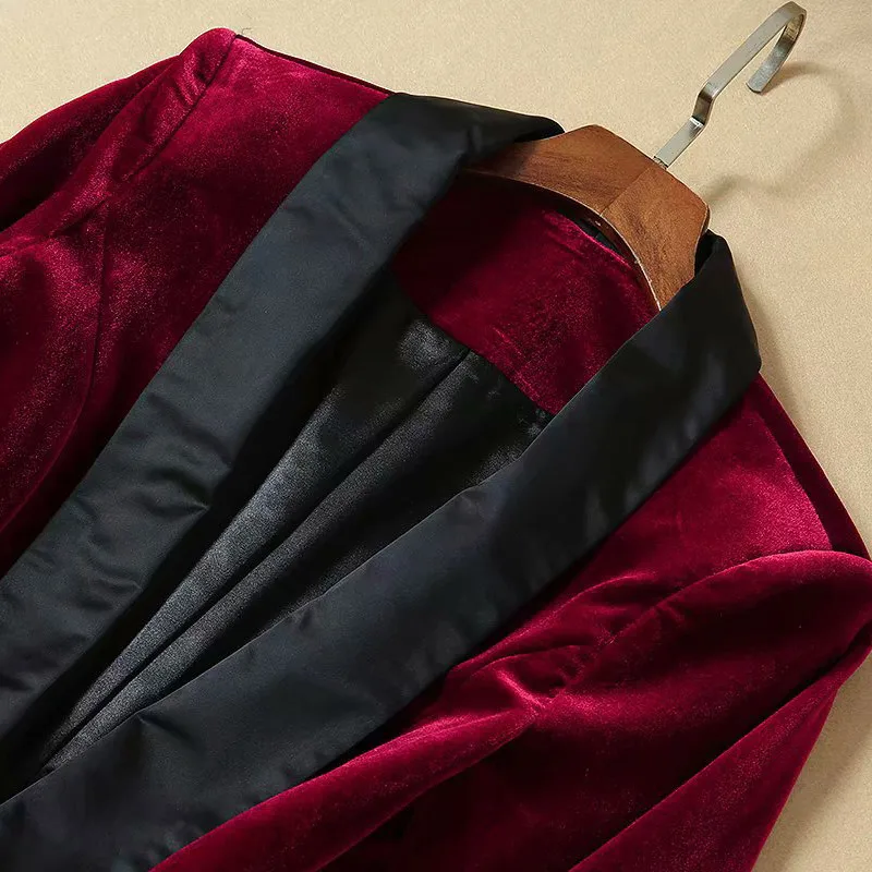 velvet 2 piece set women office work suits business casual women outfits wine red long sleeve deep v neck jacket+ long pants