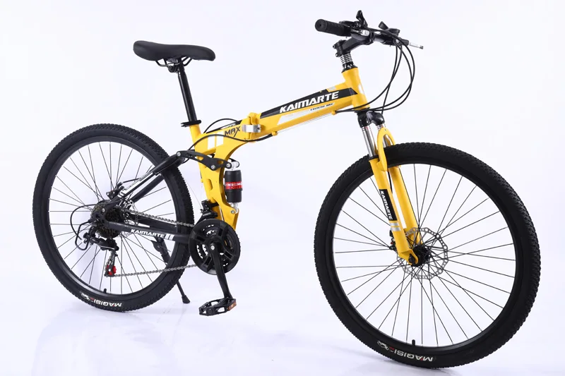 yellow spoke wheel 26 дюймов велосипед 21 скорость складной горный велосипед двухдисковый тормоз велосипед спицы колеса/нож колеса Горный велосипед взрослый велосипед - Цвет: yellow spoke wheel