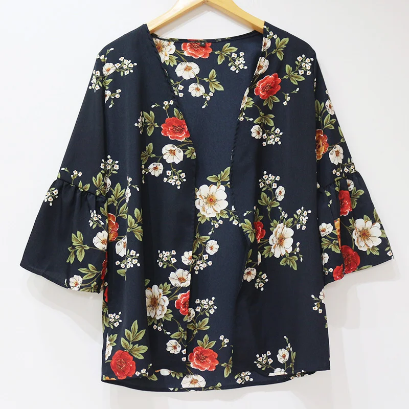 Sexy Women Floral Chiffon Loose Blouse 2020 Long Cardigan Boho Coat Summer Beach Cover Up top Casual Ladies Tops | Женская одежда