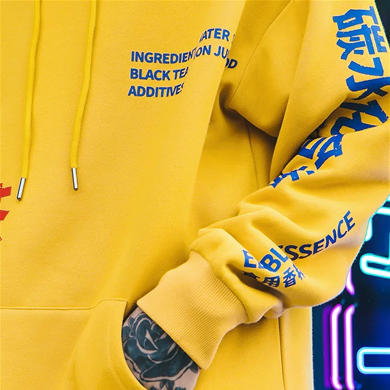

Lemon Tea Letter Print Fleece Hoodie Hip Hop Pullover Hoodies Sweatshirts Men Women Harajuku Streetwear Spring Outwear