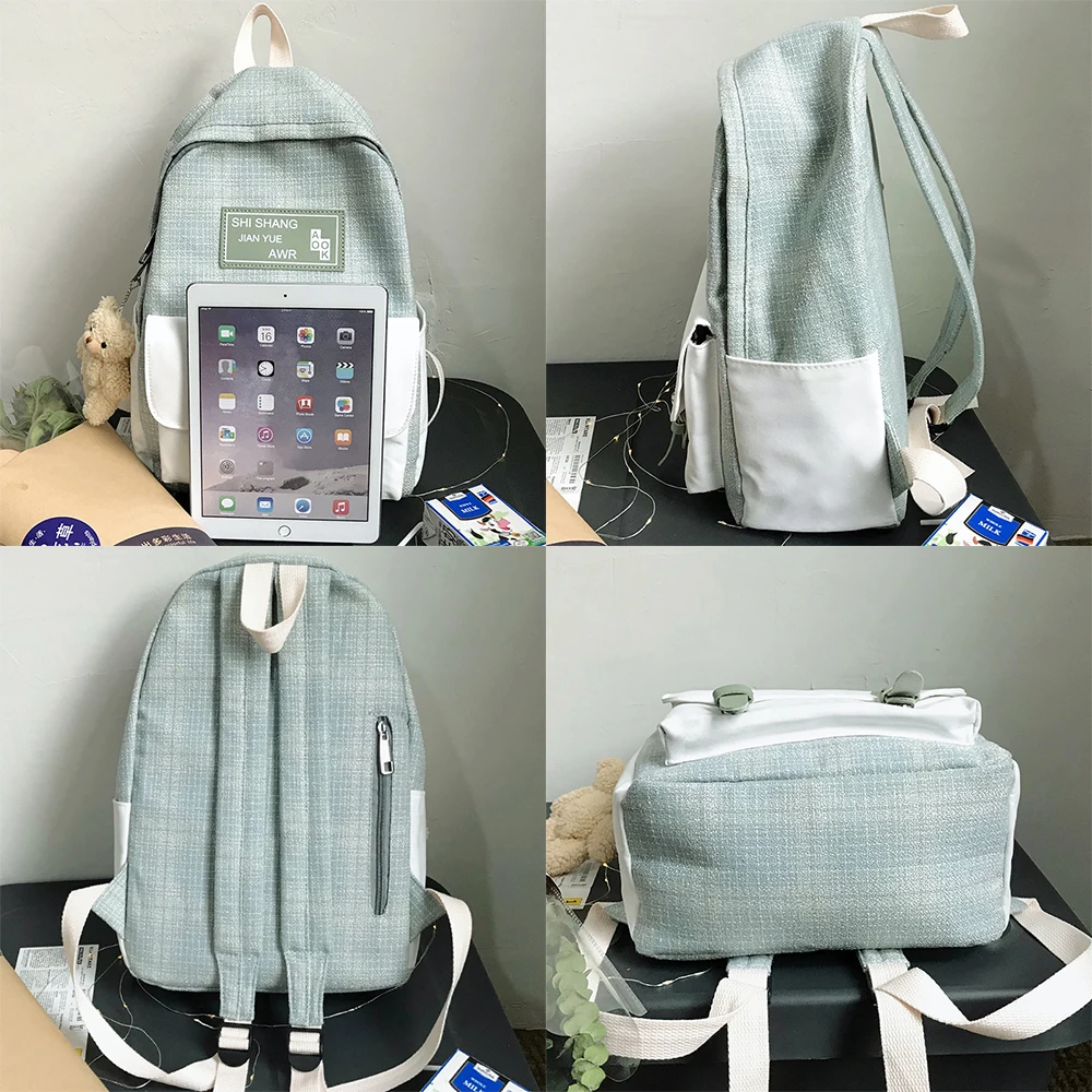 

Student Female Cute Backpack Women Fashion Linen School Bag Harajuku Girls Kawaii Backpacks Canvas Plaid Ladies Bags Book Luxury