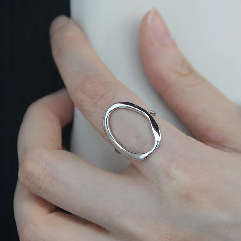 

Trendy Personality Simple Irregular Geometric Oval Hollow Out Stainless Opening Ring for Women Girls Party Jewelry Gift